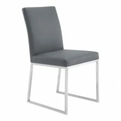 Set of 2 Trevor Faux Leather Stainless Steel Dining Chairs Gray - Armen Living -Dining Chairs And Benches Official Shop unnamed file 7751