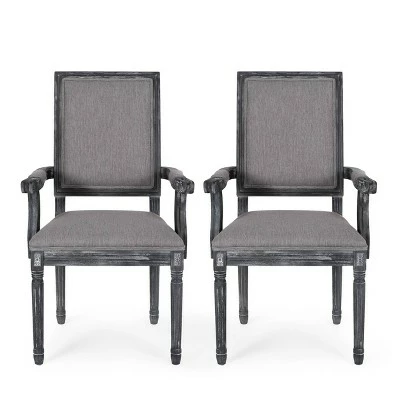 Set of 2 Maria French Country Wood Upholstered Dining Chairs - Christopher Knight Home Gray 15 Set of 2 Maria French Country Wood Upholstered Dining Chairs - Christopher Knight Home Gray - Image 13