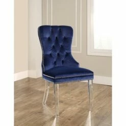 Vivi Tufted Velvet Dining Chair with Acrylic Legs - Abbyson Living Navy Blue