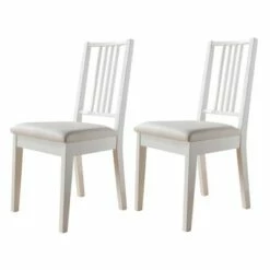 Set of 2 Comfortable Dining Chairs with Lustrous Finish Seat - Benzara White -Dining Chairs And Benches Official Shop unnamed file 7898