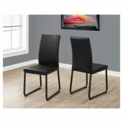 2pc Dining Chair Faux Leather- EveryRoom Black