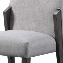 Set of 2 Wood and Fabric Upholstered Dining Chairs - Benzara Gray/brown