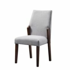 Set of 2 Wood and Fabric Upholstered Dining Chairs - Benzara Gray/brown -Dining Chairs And Benches Official Shop unnamed file 7978