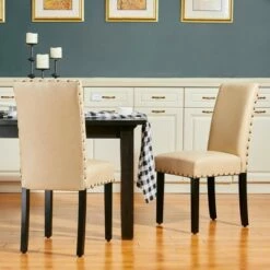 Set of 2 Upholstered PU Armless Dining Chairs with Studded Decor Beige - Glitzhome -Dining Chairs And Benches Official Shop unnamed file 7996