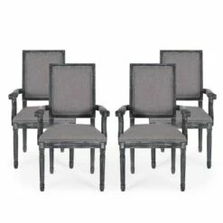 Set of 4 Maria French Country Wood Upholstered Dining Chairs - Christopher Knight Home Black/gray -Dining Chairs And Benches Official Shop unnamed file 809