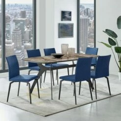Set of 2 Lyon Fabric and Metal Dining Chairs - Armen Living Blue