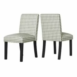 Set of 4 Blanca Upholstered Dining Chairs - Handy Living Checkered Denim Blue