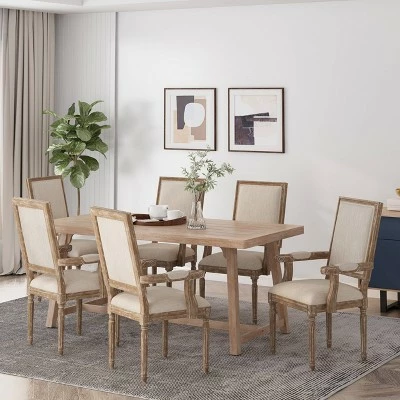 Set of 6 Maria French Country Wood Upholstered Dining Chairs - Christopher Knight Home Brown/natural 3 Set of 6 Maria French Country Wood Upholstered Dining Chairs - Christopher Knight Home Brown/natural