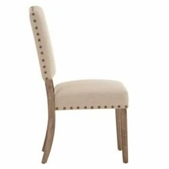 Set of 2 Iverson Nailhead Trim Gray Oak Finish Linen Side Chairs - Inspire Q Oatmeal -Dining Chairs And Benches Official Shop unnamed file 8383