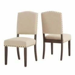 Set of 2 Iverson Nailhead Trim Brown Finish Linen Side Chairs - Inspire Q Smoke Gray -Dining Chairs And Benches Official Shop unnamed file 8396