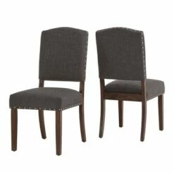 Set of 2 Iverson Nailhead Trim Brown Finish Linen Side Chairs - Inspire Q Smoke Gray -Dining Chairs And Benches Official Shop unnamed file 8397