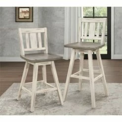 Amsonia Slat Back Bar Height Dining Swivel Chair in White (Set of 2) - Lexicon