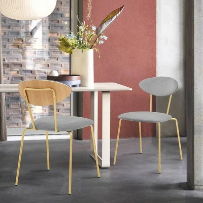 Set of 2 Neo Modern Velvet and Metal Leg Dining Room Chairs - Armen Living Pink/gold 3 Set of 2 Neo Modern Velvet and Metal Leg Dining Room Chairs - Armen Living Pink/gold