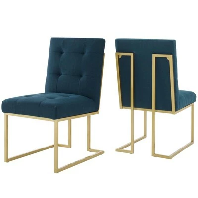 Set of 2 Privy Stainless Steel Upholstered Fabric Dining Accent Chairs - Modway Gold/azure 3 Set of 2 Privy Stainless Steel Upholstered Fabric Dining Accent Chairs - Modway Gold/azure