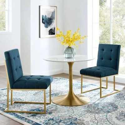 Set of 2 Privy Stainless Steel Upholstered Fabric Dining Accent Chairs - Modway Gold/azure 6 Set of 2 Privy Stainless Steel Upholstered Fabric Dining Accent Chairs - Modway Gold/azure - Image 4