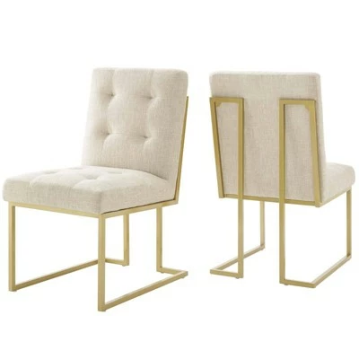 Set of 2 Privy Stainless Steel Upholstered Fabric Dining Accent Chairs - Modway Gold/azure 8 Set of 2 Privy Stainless Steel Upholstered Fabric Dining Accent Chairs - Modway Gold/azure - Image 6