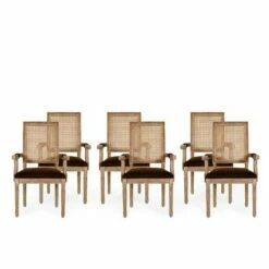 Set of 6 Maria French Country Wood and Cane Upholstered Dining Chairs - Christopher Knight Home Brown/natural -Dining Chairs And Benches Official Shop unnamed file 866