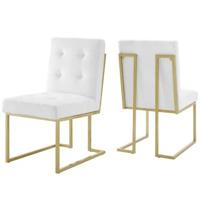 Set of 2 Privy Stainless Steel Upholstered Fabric Dining Accent Chairs - Modway Gold/azure 9 Set of 2 Privy Stainless Steel Upholstered Fabric Dining Accent Chairs - Modway Gold/azure - Image 7