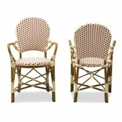 Baxton Studio Set of 2 Seva Indoor and Outdoor Stackable Bistro Dining Chairs - BaxtonStudio Beige/red