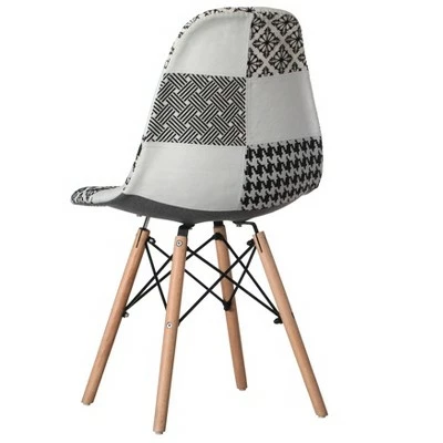 Fabulaxe Modern Fabric Patchwork Chair with Wooden Legs for Kitchen, Dining Room, Entryway, Living Room with Black & White Patterns 5 Fabulaxe Modern Fabric Patchwork Chair with Wooden Legs for Kitchen, Dining Room, Entryway, Living Room with Black & White Patterns - Image 3