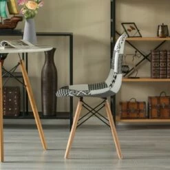 Fabulaxe Modern Fabric Patchwork Chair with Wooden Legs for Kitchen, Dining Room, Entryway, Living Room with Black & White Patterns 15 Fabulaxe Modern Fabric Patchwork Chair with Wooden Legs for Kitchen, Dining Room, Entryway, Living Room with Black & White Patterns -Dining Chairs And Benches Official Shop unnamed file 8775