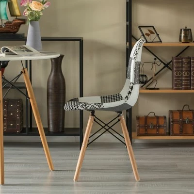 Fabulaxe Modern Fabric Patchwork Chair with Wooden Legs for Kitchen, Dining Room, Entryway, Living Room with Black & White Patterns 7 Fabulaxe Modern Fabric Patchwork Chair with Wooden Legs for Kitchen, Dining Room, Entryway, Living Room with Black & White Patterns - Image 5