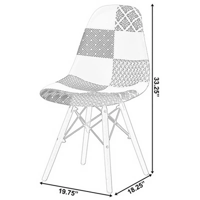Fabulaxe Modern Fabric Patchwork Chair with Wooden Legs for Kitchen, Dining Room, Entryway, Living Room with Black & White Patterns 8 Fabulaxe Modern Fabric Patchwork Chair with Wooden Legs for Kitchen, Dining Room, Entryway, Living Room with Black & White Patterns - Image 6