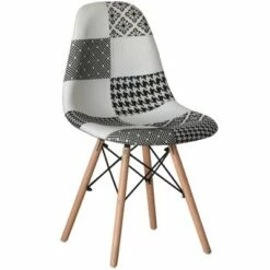 Fabulaxe Modern Fabric Patchwork Chair with Wooden Legs for Kitchen, Dining Room, Entryway, Living Room with Black & White Patterns 17 Fabulaxe Modern Fabric Patchwork Chair with Wooden Legs for Kitchen, Dining Room, Entryway, Living Room with Black & White Patterns -Dining Chairs And Benches Official Shop unnamed file 8777