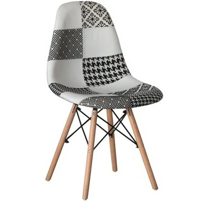 Fabulaxe Modern Fabric Patchwork Chair with Wooden Legs for Kitchen, Dining Room, Entryway, Living Room with Black & White Patterns 9 Fabulaxe Modern Fabric Patchwork Chair with Wooden Legs for Kitchen, Dining Room, Entryway, Living Room with Black & White Patterns - Image 7