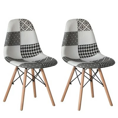 Fabulaxe Modern Fabric Patchwork Chair with Wooden Legs for Kitchen, Dining Room, Entryway, Living Room with Black & White Patterns 10 Fabulaxe Modern Fabric Patchwork Chair with Wooden Legs for Kitchen, Dining Room, Entryway, Living Room with Black & White Patterns - Image 8