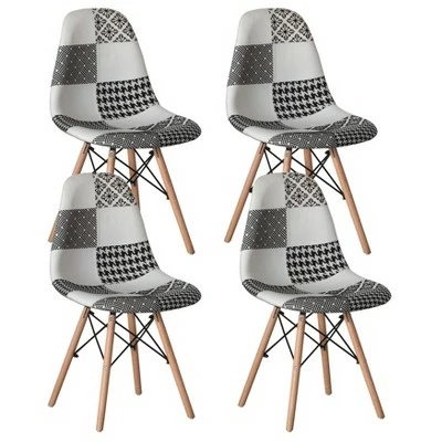 Fabulaxe Modern Fabric Patchwork Chair with Wooden Legs for Kitchen, Dining Room, Entryway, Living Room with Black & White Patterns 11 Fabulaxe Modern Fabric Patchwork Chair with Wooden Legs for Kitchen, Dining Room, Entryway, Living Room with Black & White Patterns - Image 9