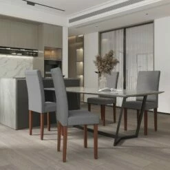 Emma and Oliver Four Mid-Century Parsons Chairs and Hardwood Frame for Kitchen, Dining Room & More