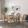 Set of 6 Judith French Country Wood and Cane Upholstered Dining Chairs - Christopher Knight Home Light Gray/natural