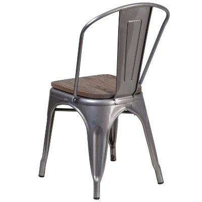 Flash Furniture Clear Coated Metal Stackable Chair with Wood Seat 8 Flash Furniture Clear Coated Metal Stackable Chair with Wood Seat - Image 6