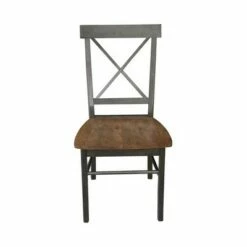 Set of 2 X Back Chairs with Wood Seat Hickory Brown - International Concepts