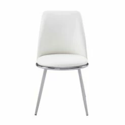 Set of 2 Leatherette Metal Side Chairs with Angled Legs White - Benzara