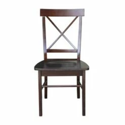 Set of 2 X Back Chairs with Solid Wood Seats Dark Brown - International Concepts