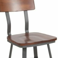 Flash Furniture Flint Series Rustic Walnut Restaurant Chair with Wood Seat & Back and Gray Powder Coat Frame -Dining Chairs And Benches Official Shop unnamed file 9419