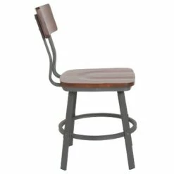 Flash Furniture Flint Series Rustic Walnut Restaurant Chair with Wood Seat & Back and Gray Powder Coat Frame -Dining Chairs And Benches Official Shop unnamed file 9422