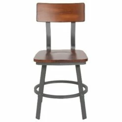 Flash Furniture Flint Series Rustic Walnut Restaurant Chair with Wood Seat & Back and Gray Powder Coat Frame -Dining Chairs And Benches Official Shop unnamed file 9423