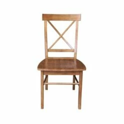 Set of 2 X Back Chairs with Solid Wood Seat Distressed Oak - International Concepts