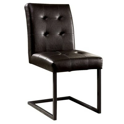 Set of 2 Tufted Leatherette Side Chairs with Metal Cantilever Base Brown - Benzara 3 Set of 2 Tufted Leatherette Side Chairs with Metal Cantilever Base Brown - Benzara