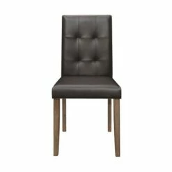 Set of 2 Leatherette Side Chairs with Tufted Backrest Brown - Benzara