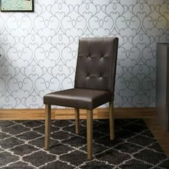 Set of 2 Leatherette Side Chairs with Tufted Backrest Brown - Benzara -Dining Chairs And Benches Official Shop unnamed file 9613