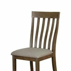 Set of 2 Contoured Slat Back Wood Side Chairs Brown/Gray - Benzara