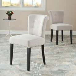 Sinclaire 21''H Side Chairs (Set of 2) Silver Nail Heads - True Taupe - Safavieh