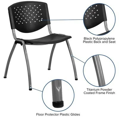 880 lb. Capacity Black Plastic Stack Chair with Titanium Gray Powder Coated Frame Black - Riverstone Furniture Collection 6 880 lb. Capacity Black Plastic Stack Chair with Titanium Gray Powder Coated Frame Black - Riverstone Furniture Collection - Image 4