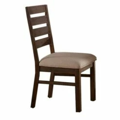 Set of 2 Ladder Back Side Chairs with Distressed Detail Brown/Beige - Benzara