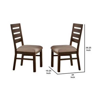 Set of 2 Ladder Back Side Chairs with Distressed Detail Brown/Beige - Benzara 6 Set of 2 Ladder Back Side Chairs with Distressed Detail Brown/Beige - Benzara - Image 4