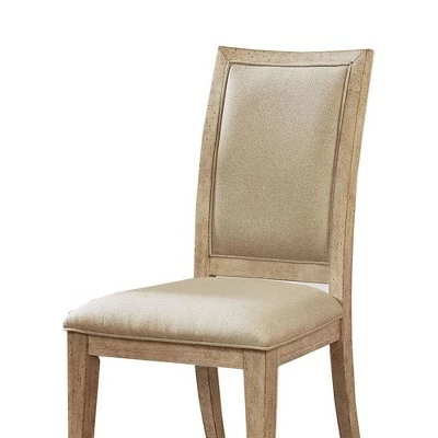 Set of 2 Wood and Fabric Side Chairs Brown/Beige - Benzara 3 Set of 2 Wood and Fabric Side Chairs Brown/Beige - Benzara
